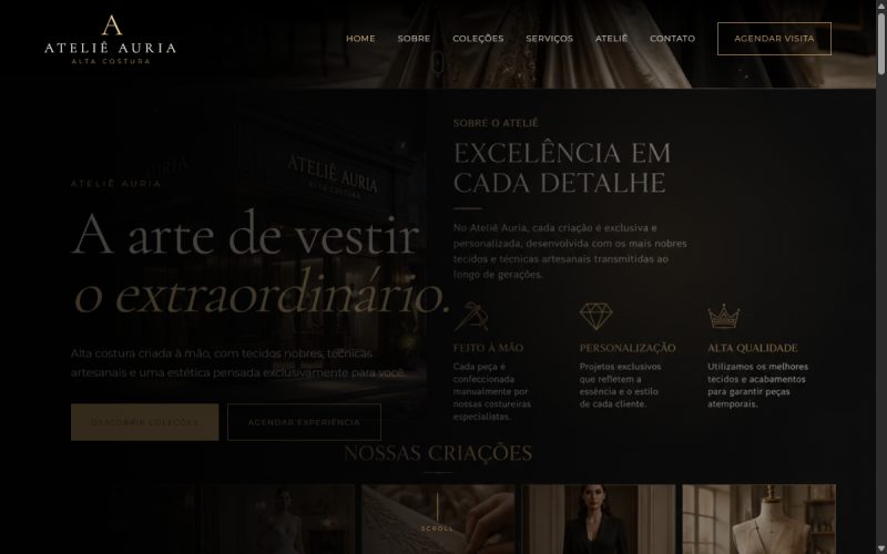 Captura de tela do projeto Ateliê Auria