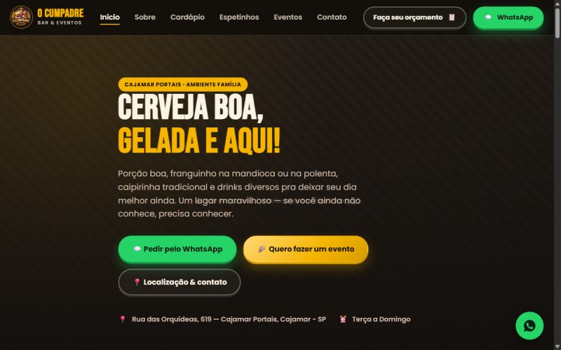 Captura de tela do projeto Bar do Compadre