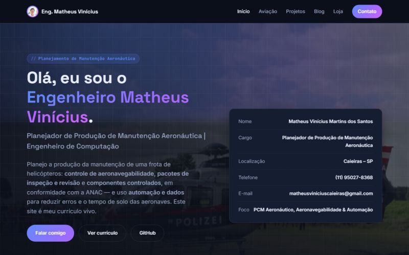 Captura de tela do projeto Ecossistema Matheus Vinícius Dev